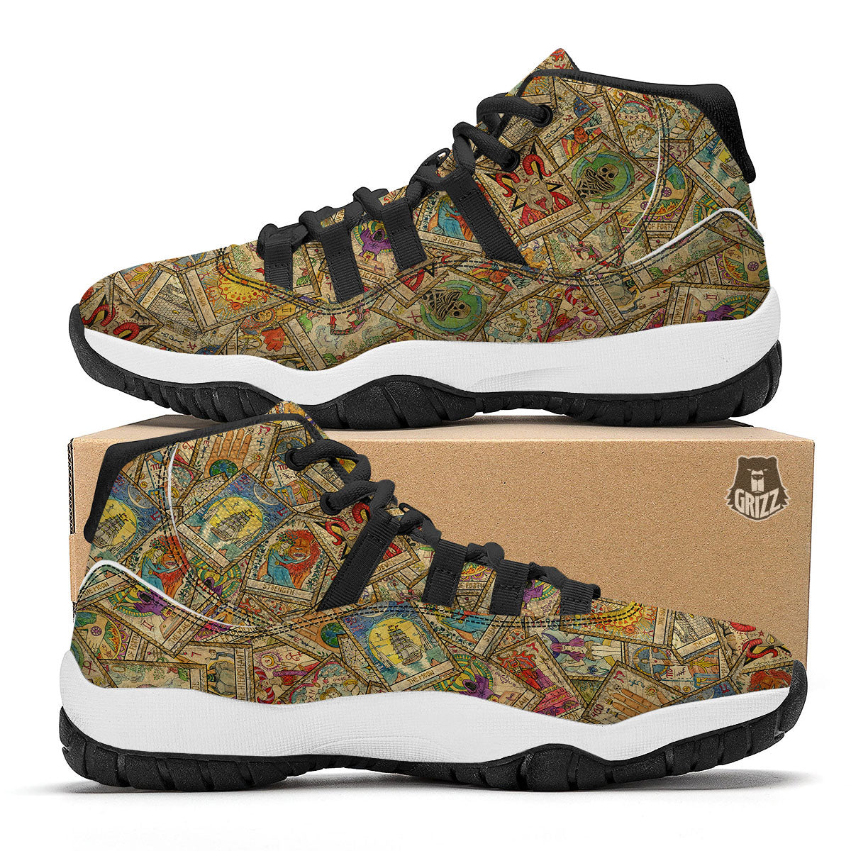 Tarot Card Wicca Vintage Print Pattern Black Bball Shoes-grizzshop