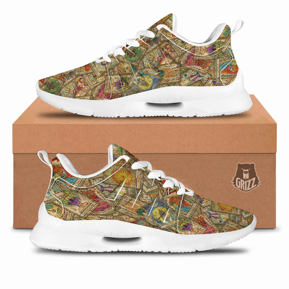 Tarot Card Wicca Vintage Print Pattern Tennis Shoes-grizzshop