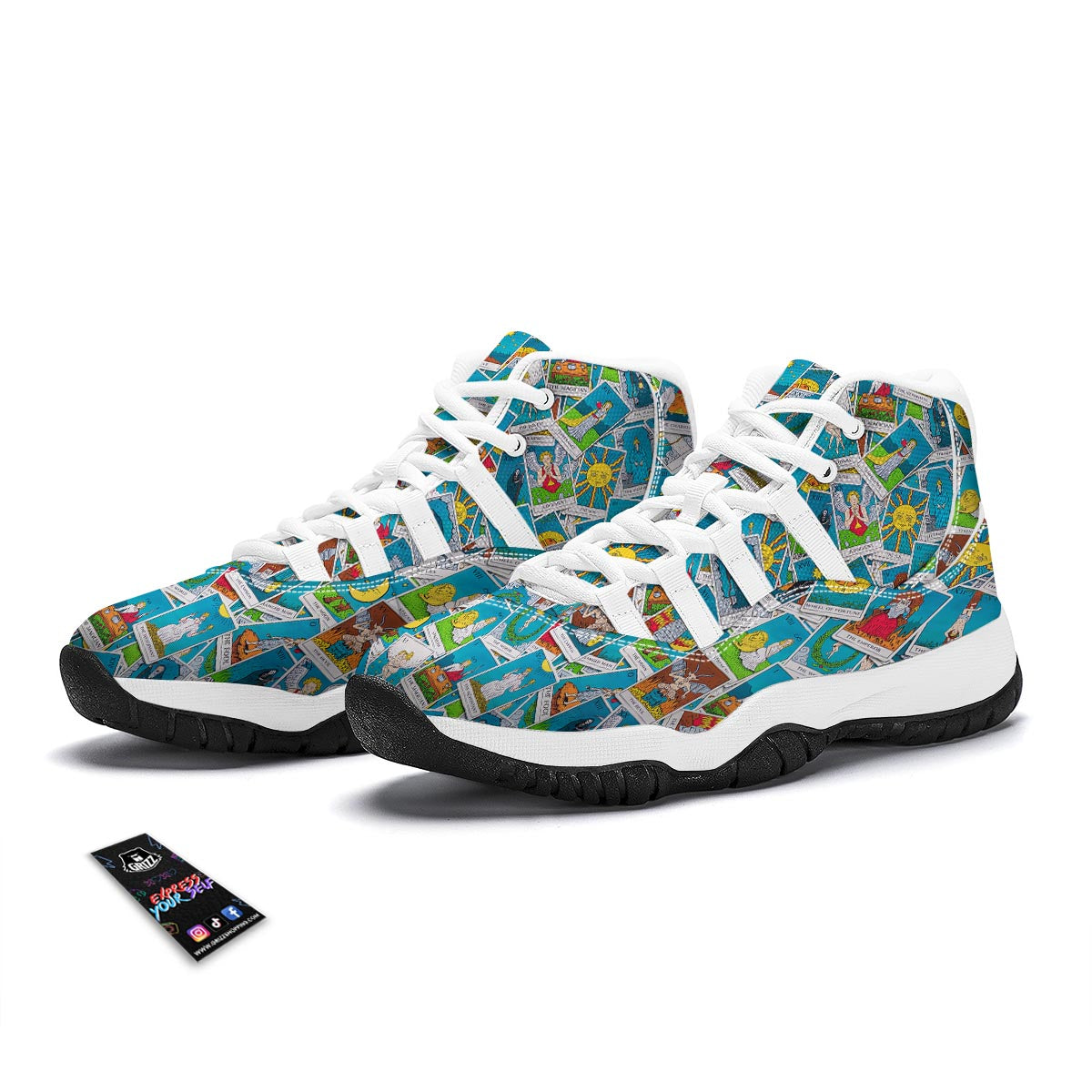 Tarot Pattern Print White Bball Shoes-grizzshop