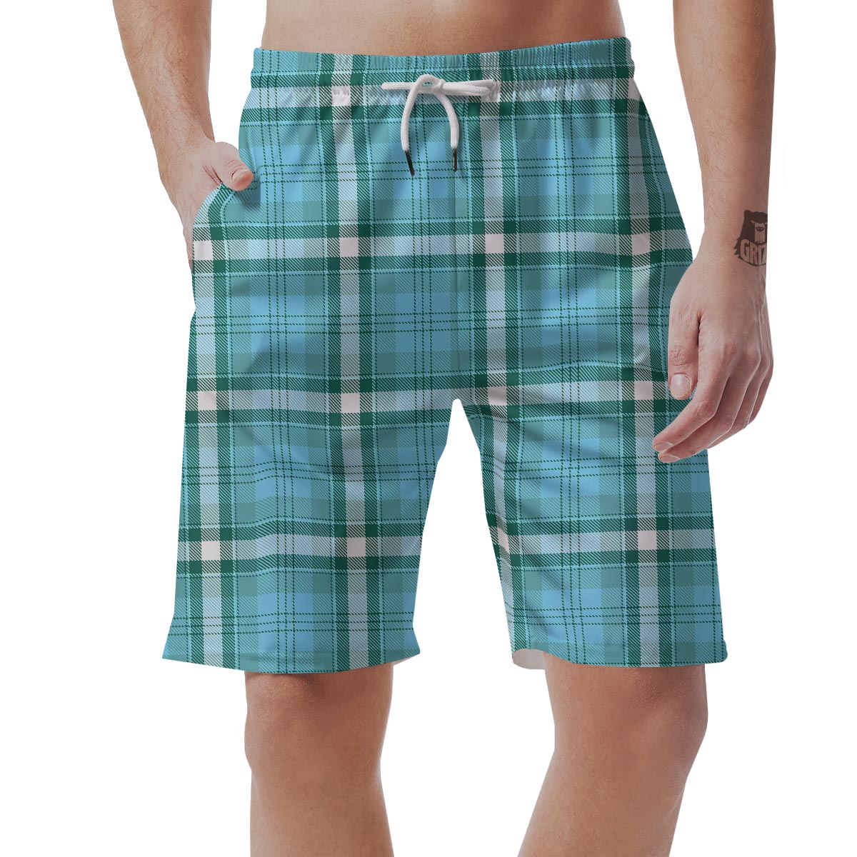 Tartan Aqua Blue Plaid Men's Shorts-grizzshop