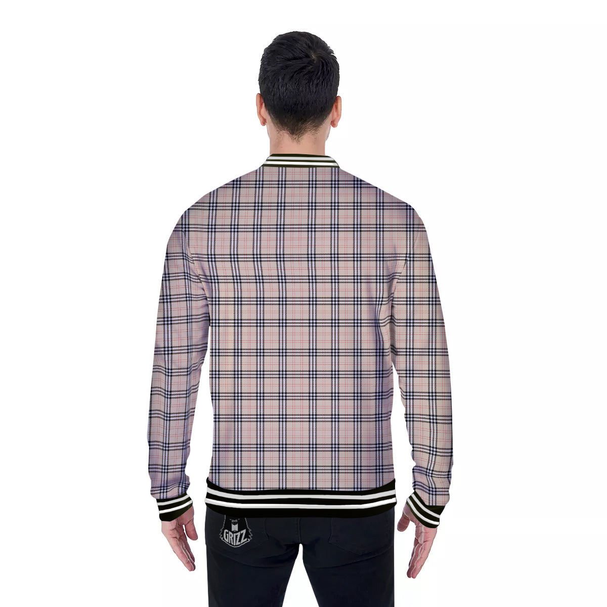 Tartan Beige Print Pattern Baseball Jacket-grizzshop