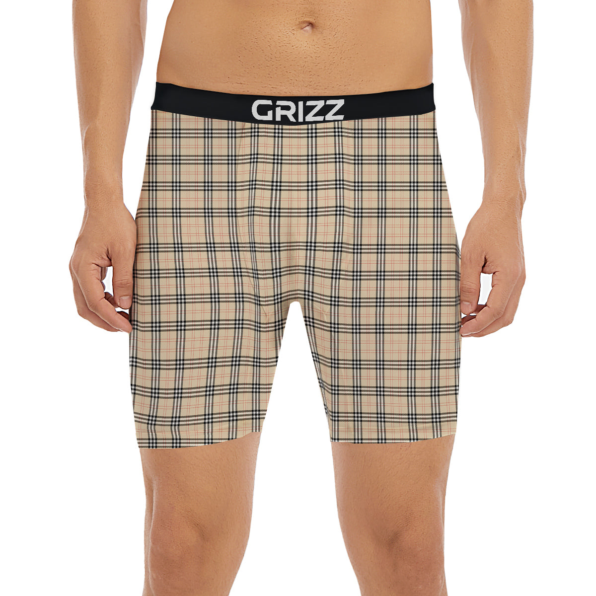 Tartan Beige Print Pattern Boxer Briefs-grizzshop