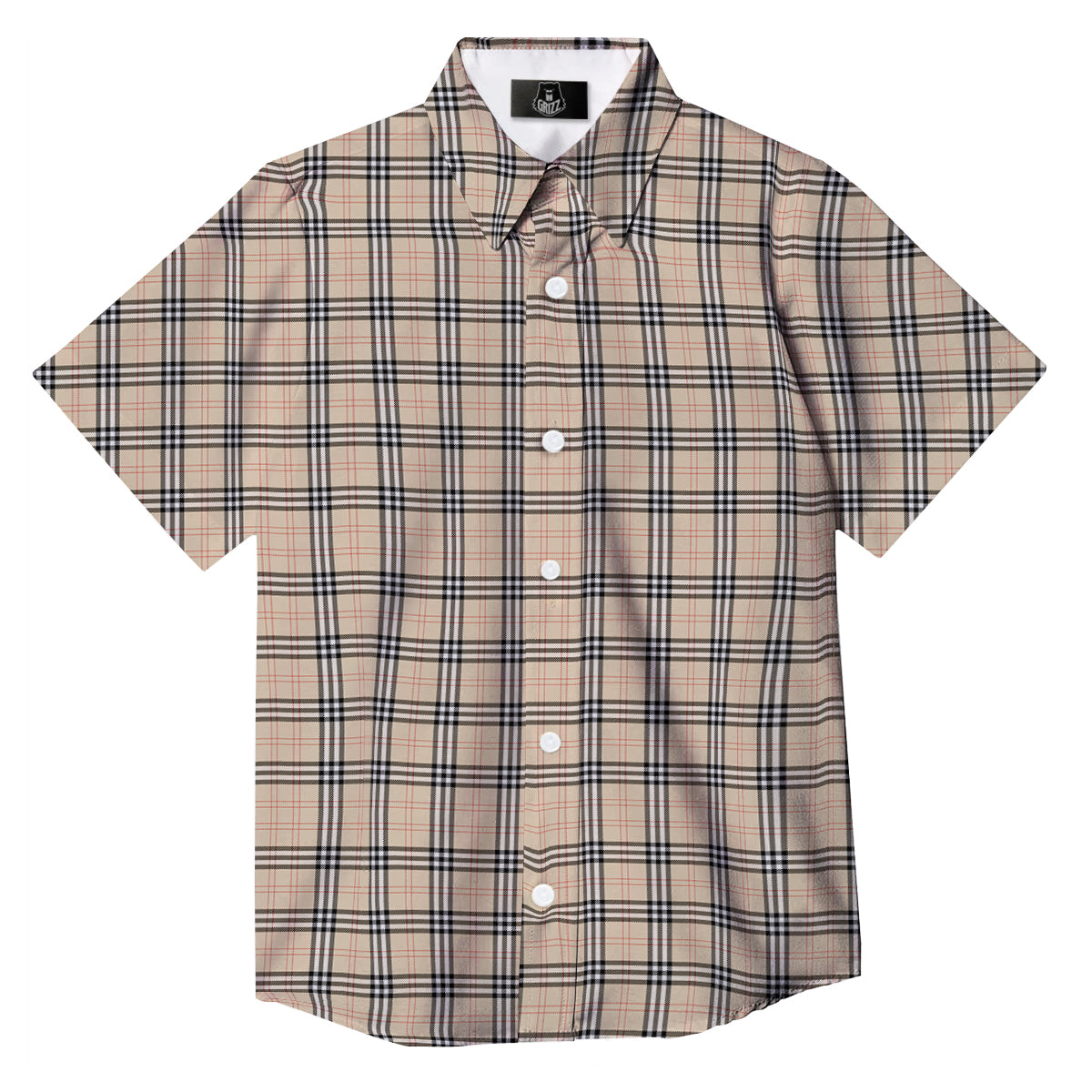 Tartan Beige Print Pattern Button Up Shirt-grizzshop