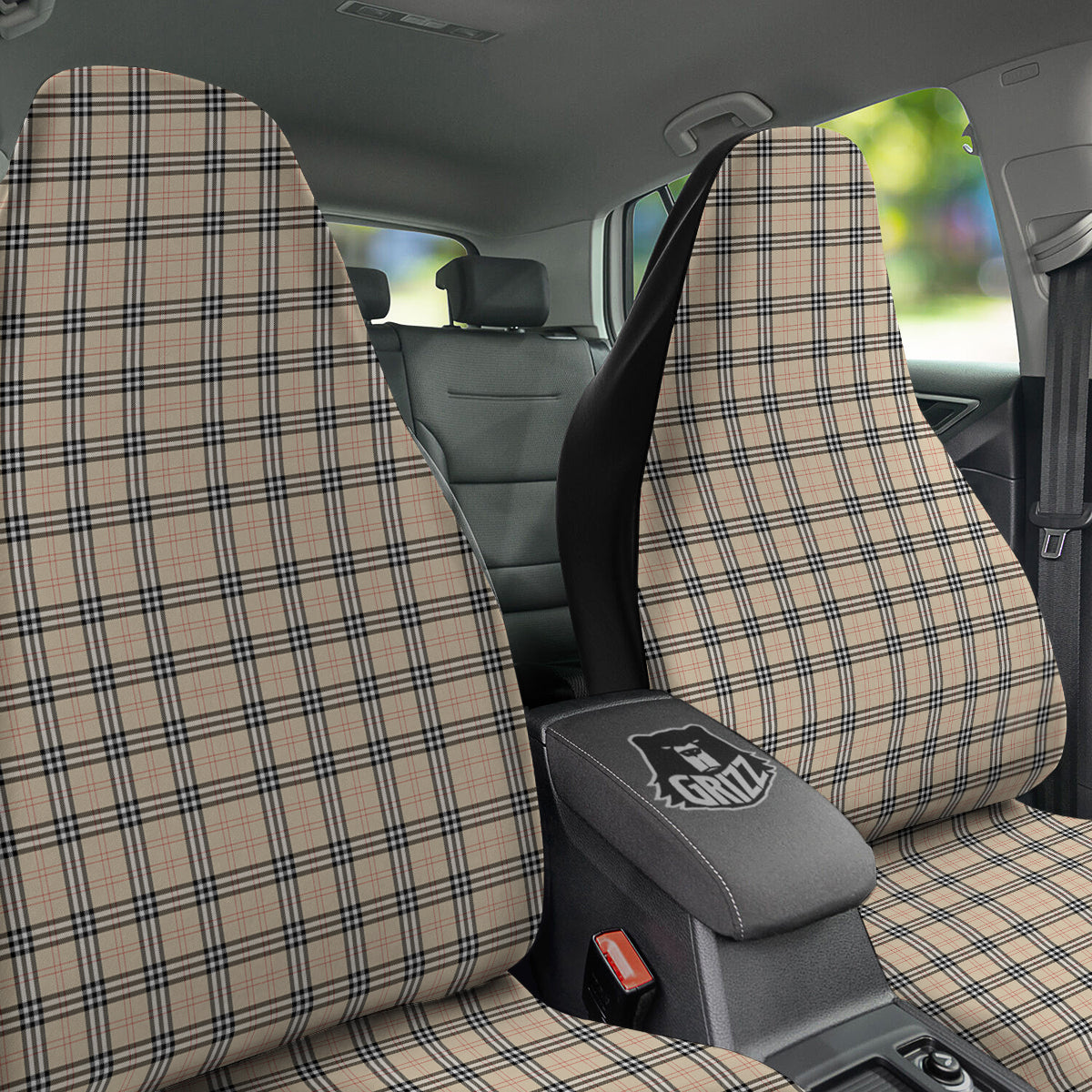 Tartan Beige Print Pattern Car Seat Covers-grizzshop