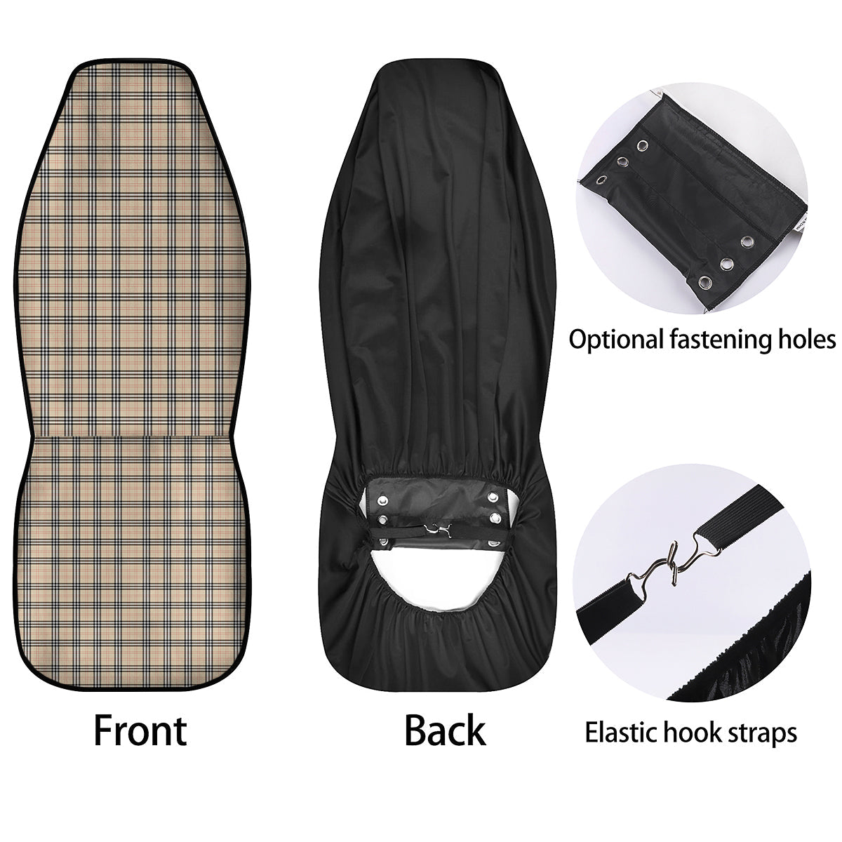 Tartan Beige Print Pattern Car Seat Covers-grizzshop