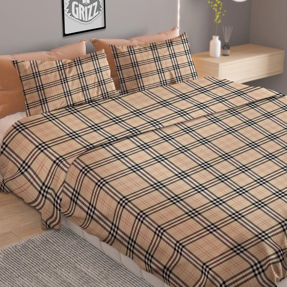 Tartan Beige Print Pattern Duvet Cover Bedding Set