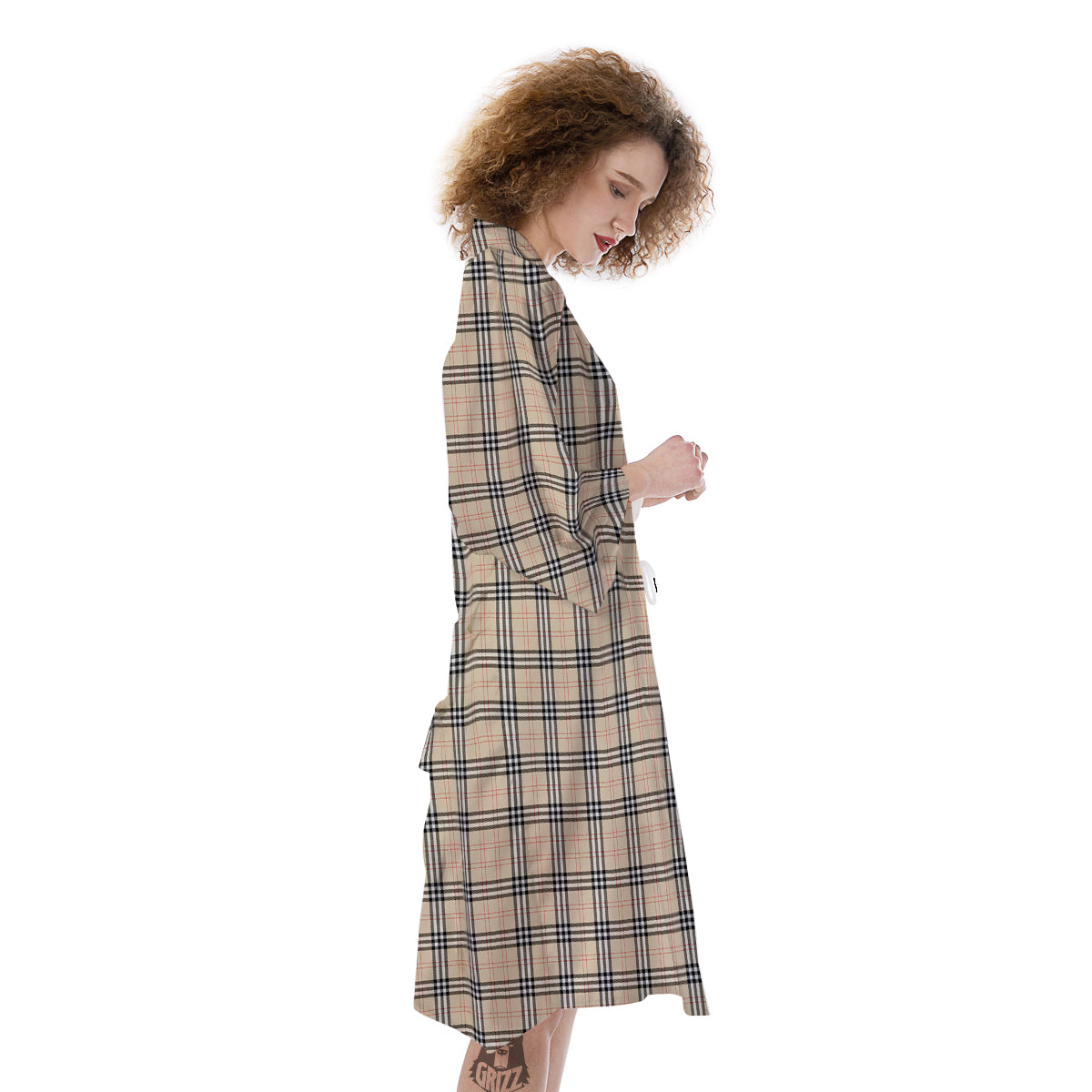 Tartan Beige Print Pattern Kimono-grizzshop