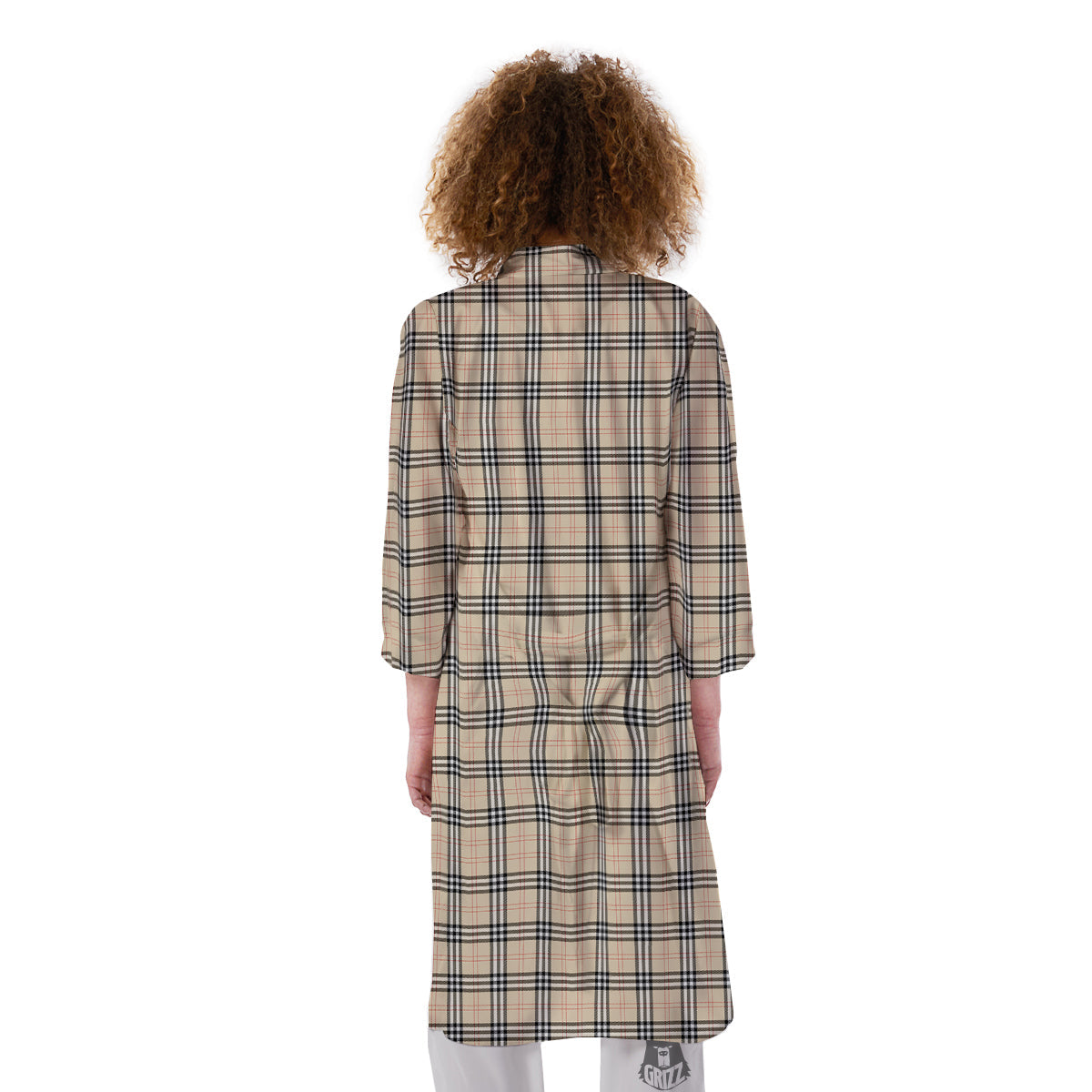 Tartan Beige Print Pattern Kimono-grizzshop