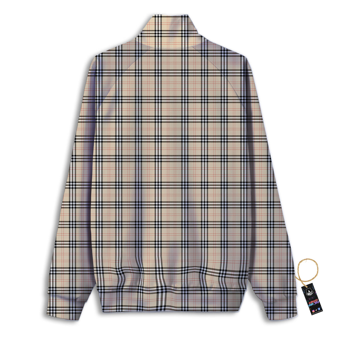 Tartan Beige Print Pattern Track Jacket-grizzshop