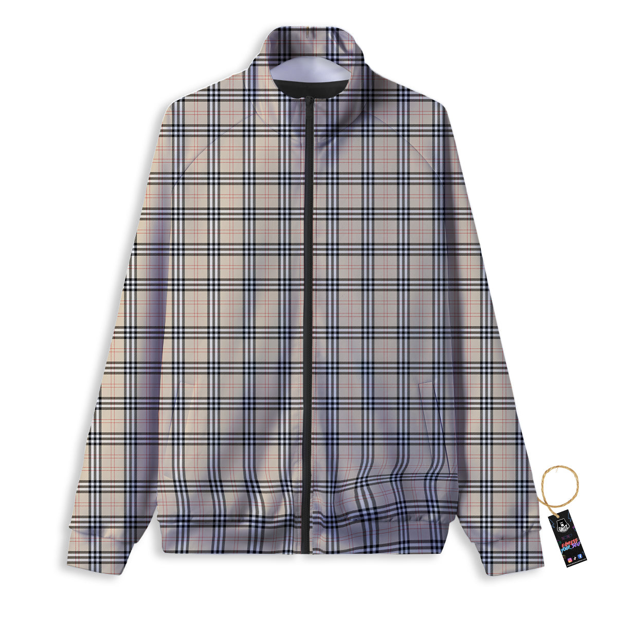Tartan Beige Print Pattern Track Jacket-grizzshop