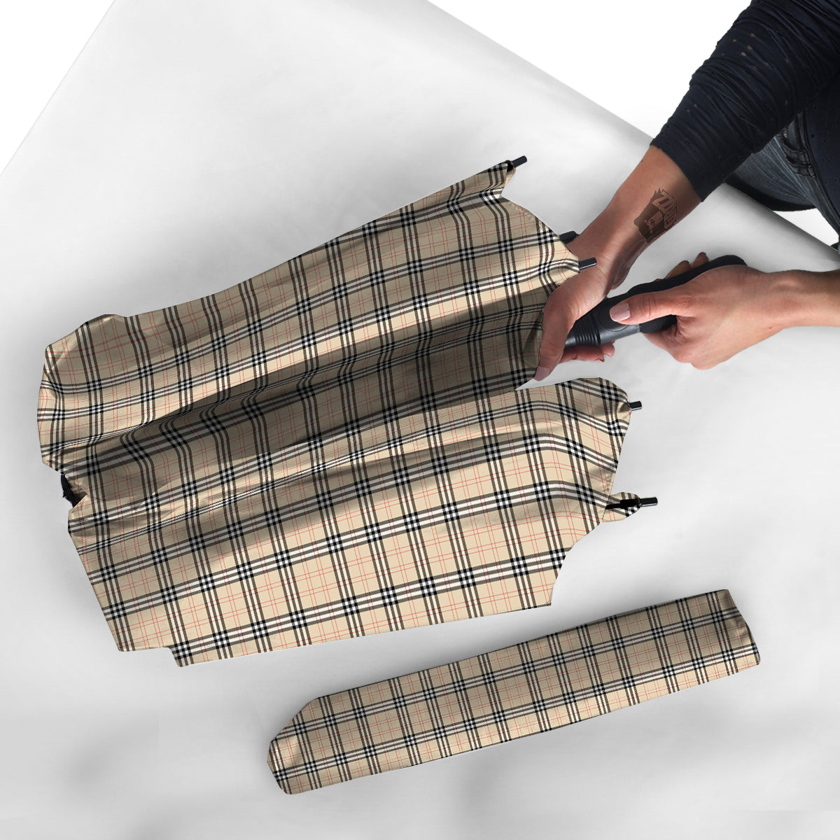 Tartan Beige Print Pattern Umbrella-grizzshop