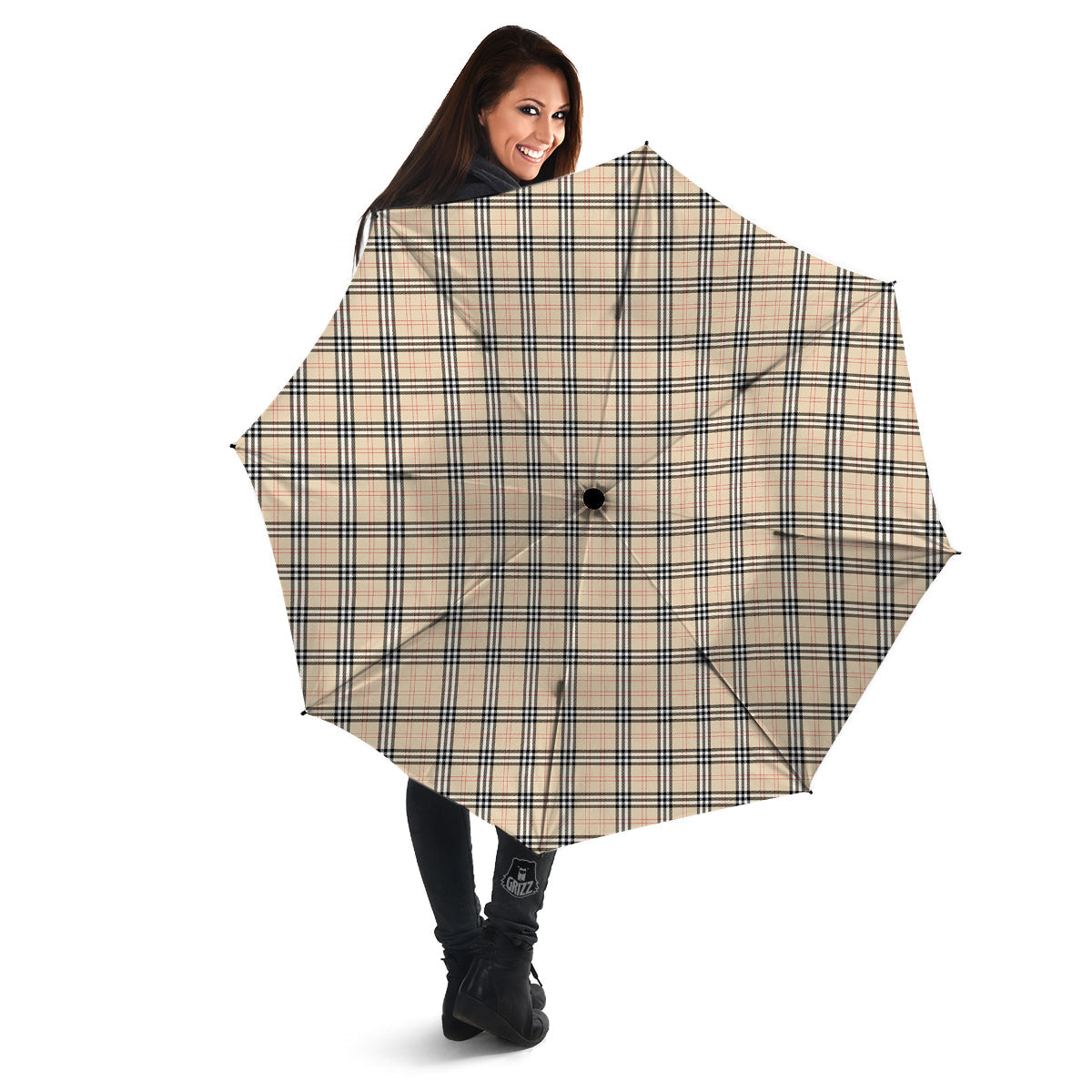 Tartan Beige Print Pattern Umbrella-grizzshop