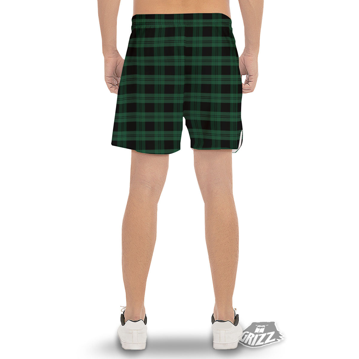 Tartan Black And Green Print Pattern Men's Gym Shorts-grizzshop