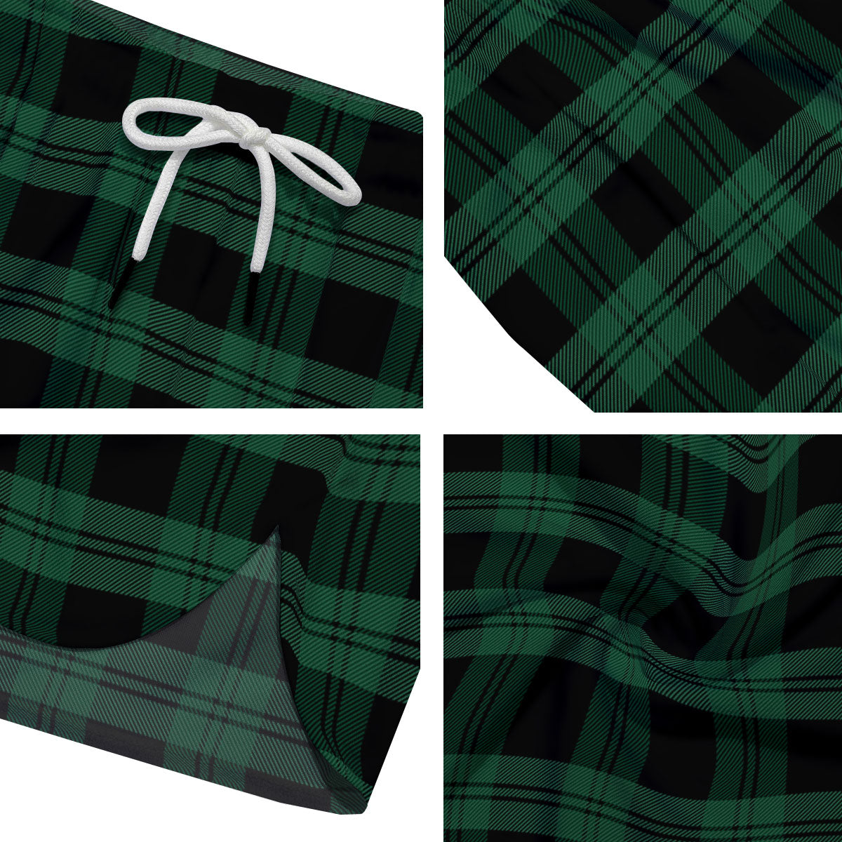 Tartan Black And Green Print Pattern Men's Running Shorts-grizzshop
