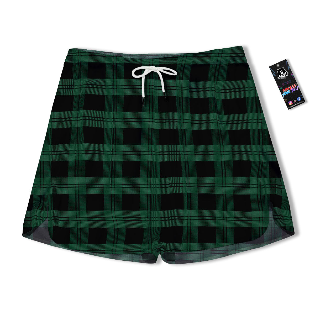 Tartan Black And Green Print Pattern Men's Running Shorts-grizzshop
