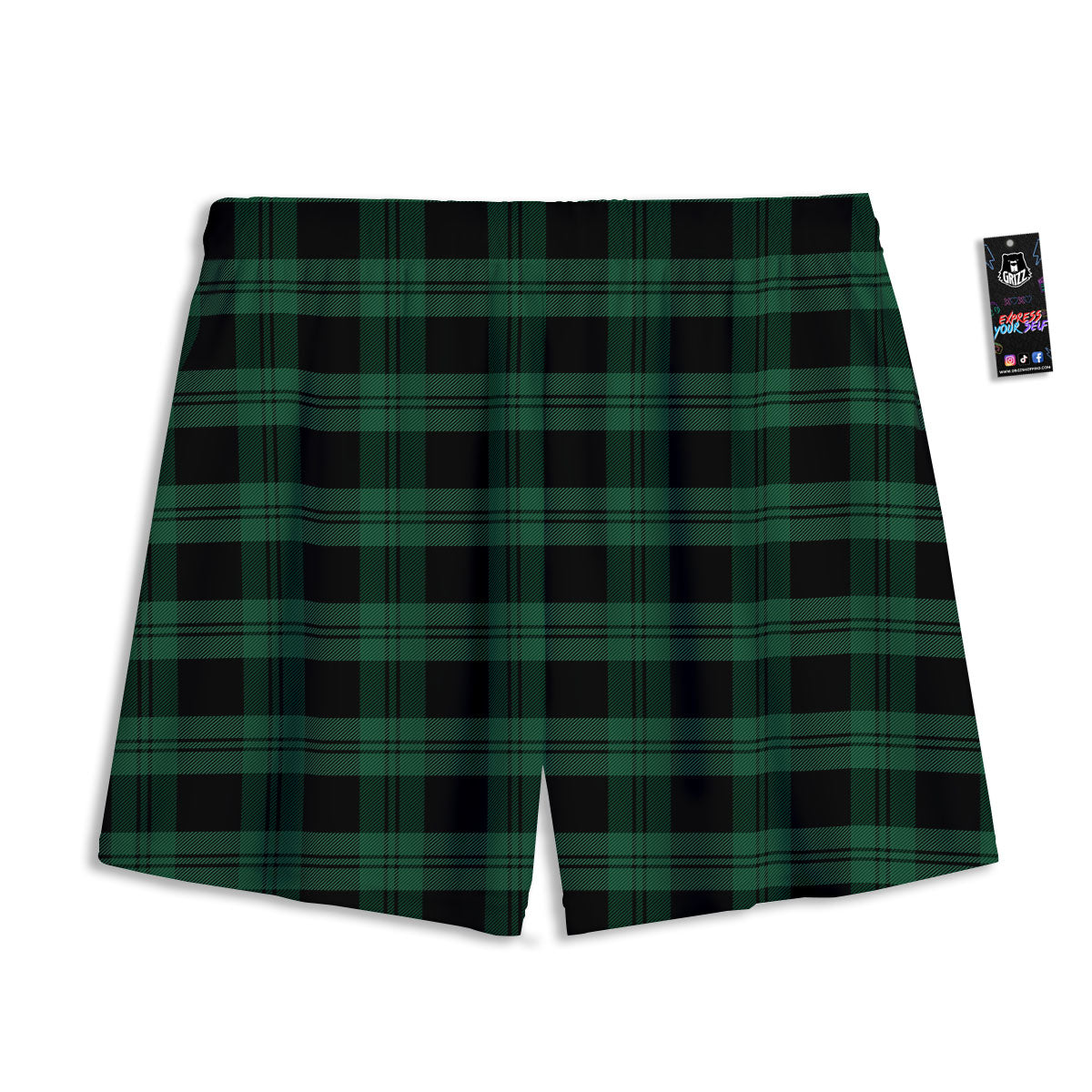 Tartan Black And Green Print Pattern Mesh Shorts