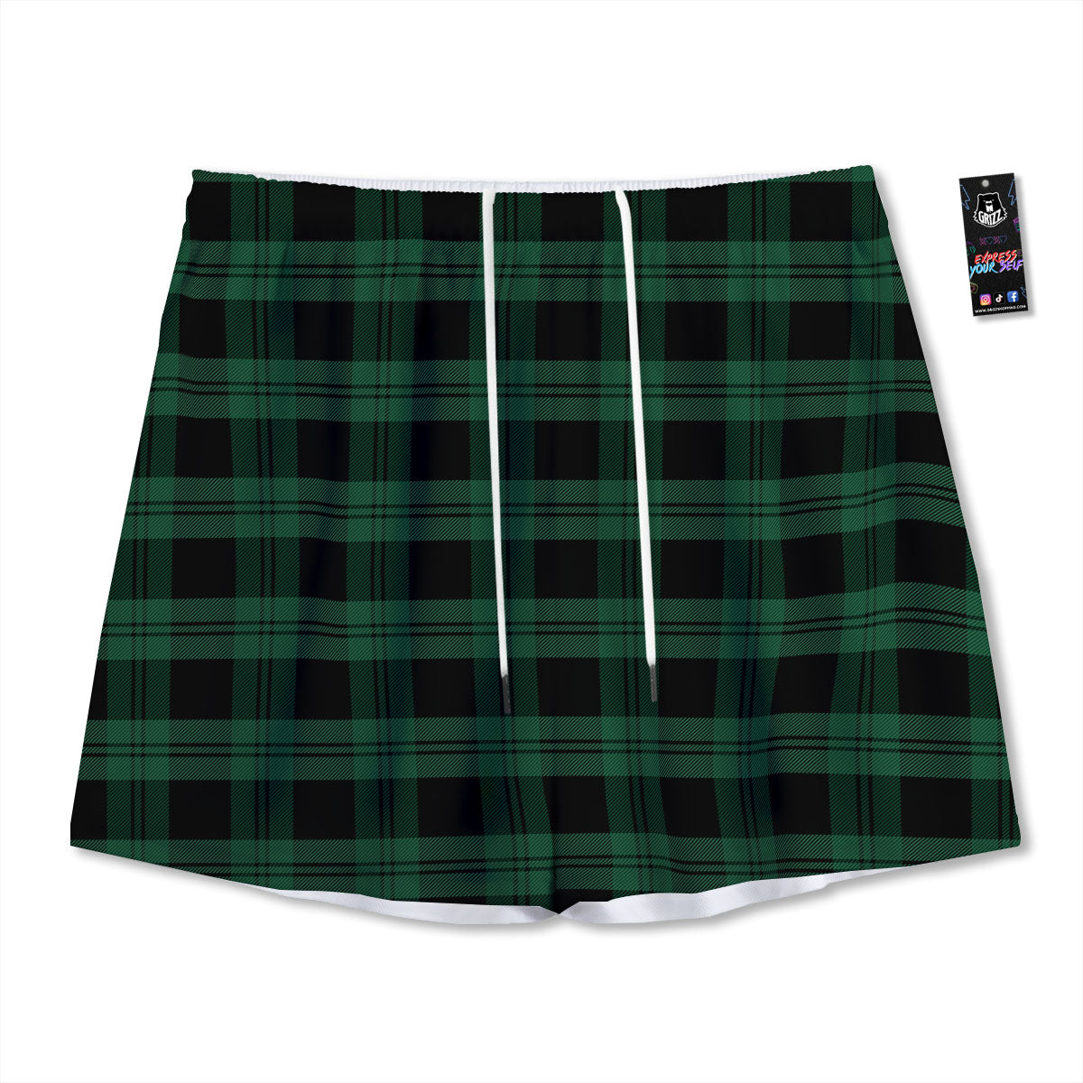 Tartan Black And Green Print Pattern Mesh Shorts