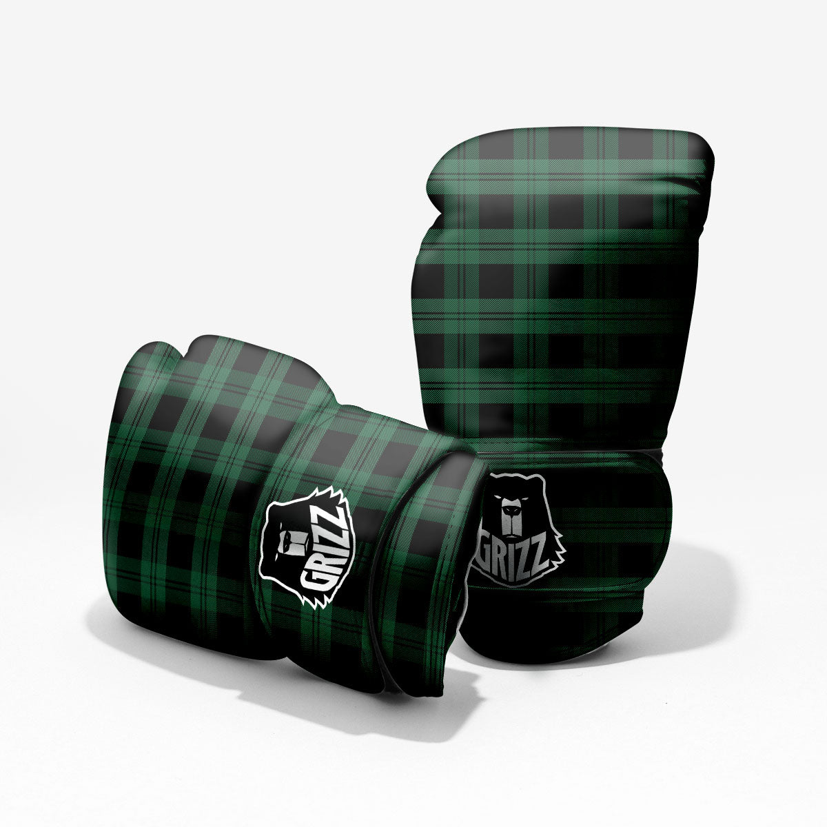 Tartan Black And Green Print Pattern Pro Boxing Glove