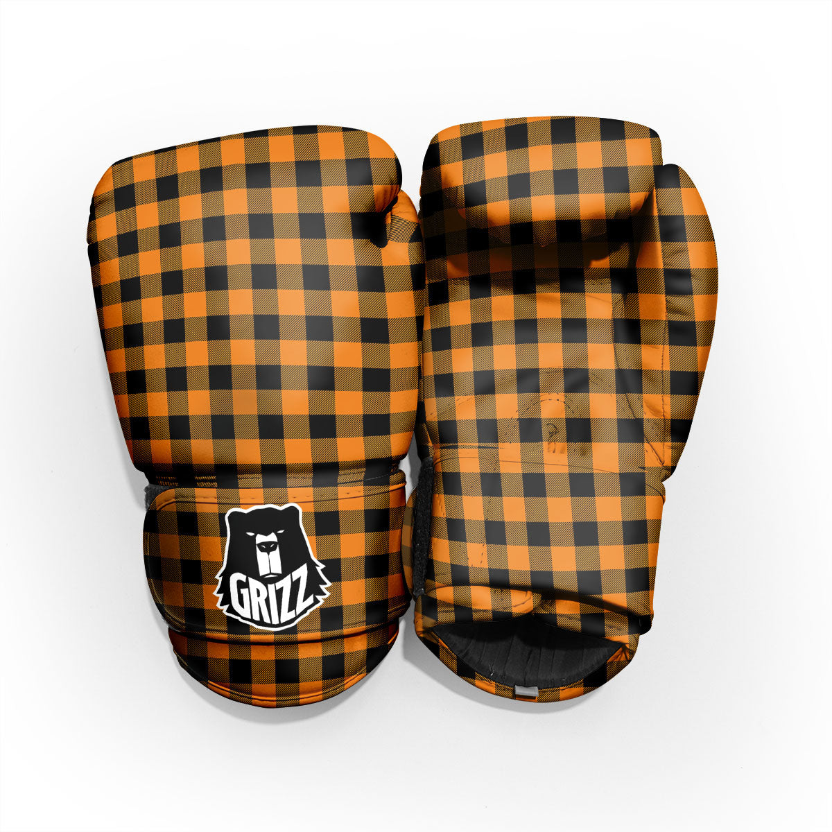 Tartan Black And Orange Print Pattern Pro Boxing Glove