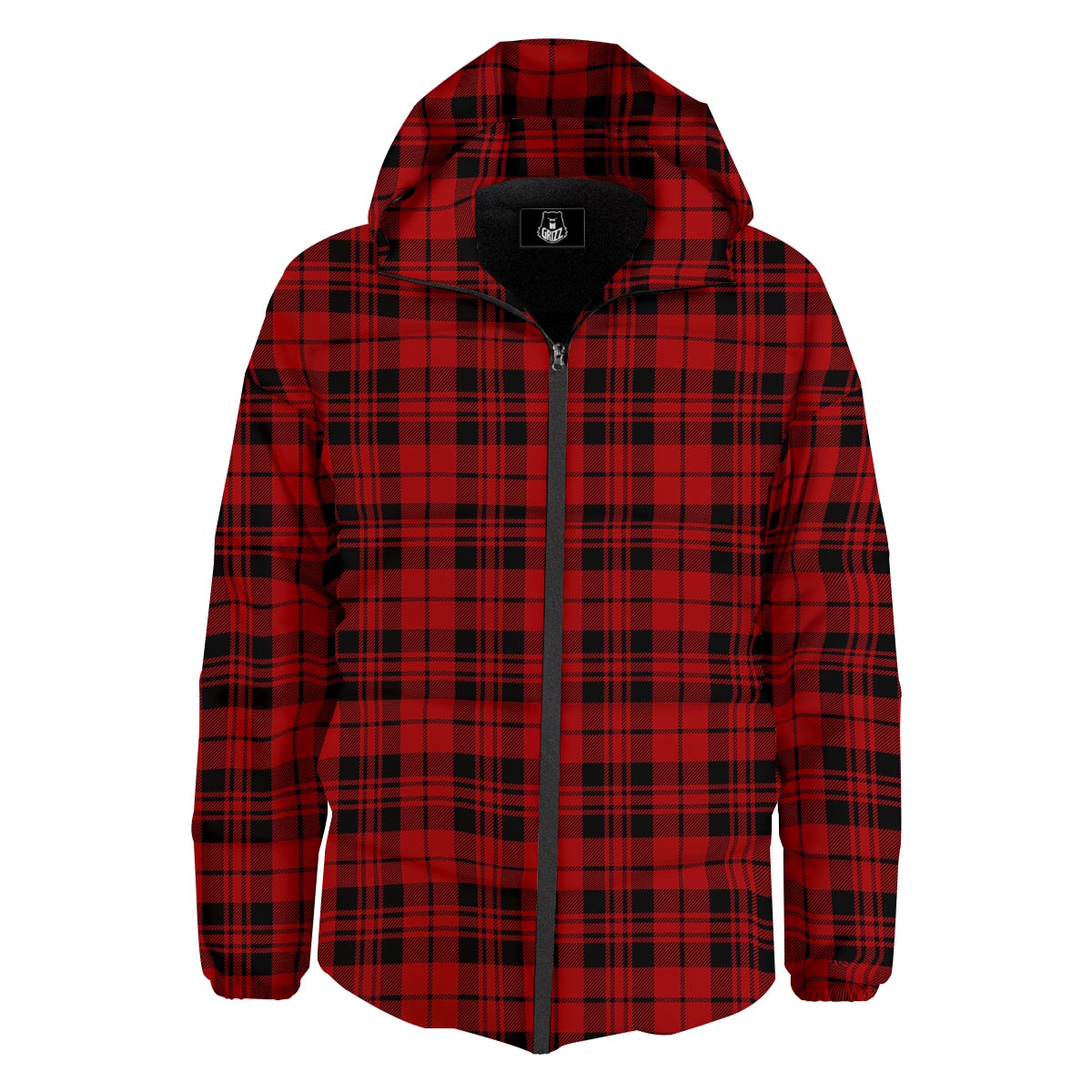 Tartan Black And Red Print Pattern Down Jacket-grizzshop