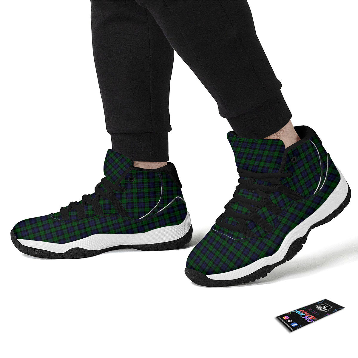 Tartan Black Watch Print Pattern Black Bball Shoes-grizzshop