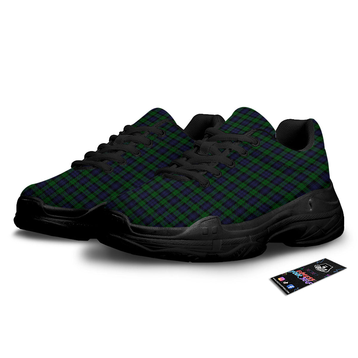 Tartan Black Watch Print Pattern Black Chunky Shoes-grizzshop