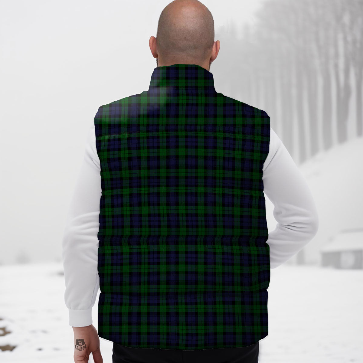 Tartan Black Watch Print Pattern Down Vest