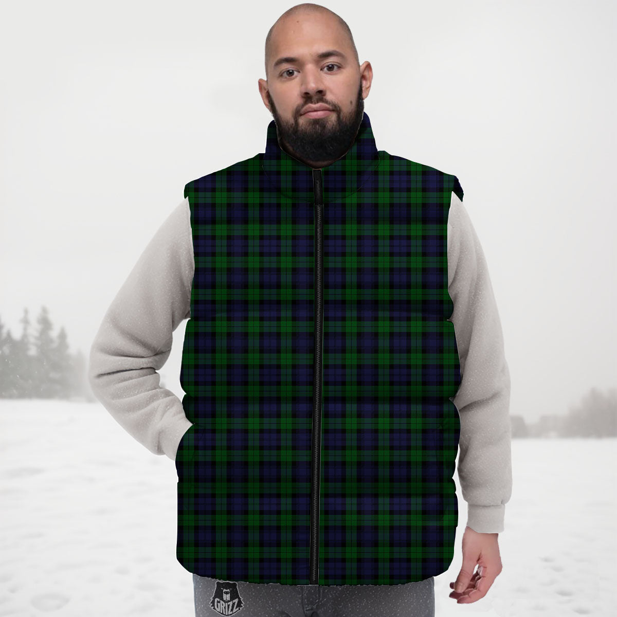 Tartan Black Watch Print Pattern Down Vest