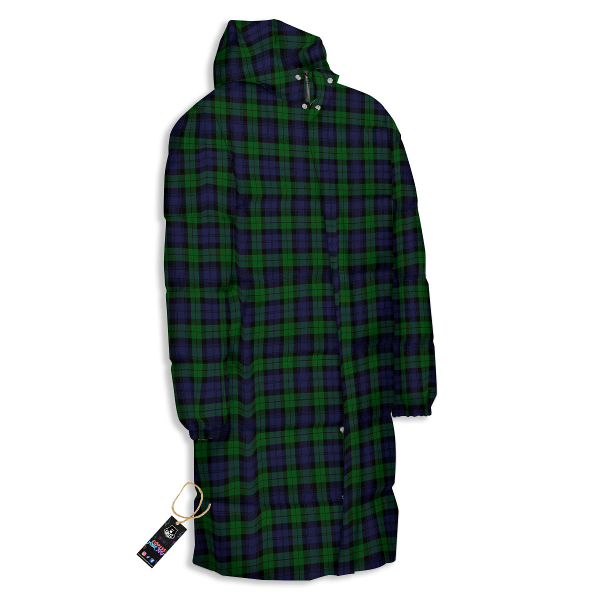 Tartan Black Watch Print Pattern Long Down Jacket-grizzshop