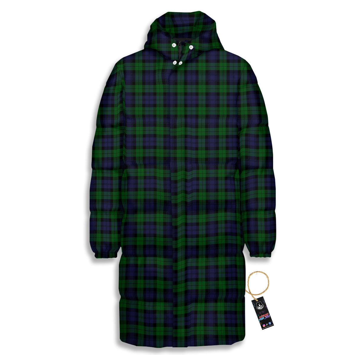 Tartan Black Watch Print Pattern Long Down Jacket-grizzshop