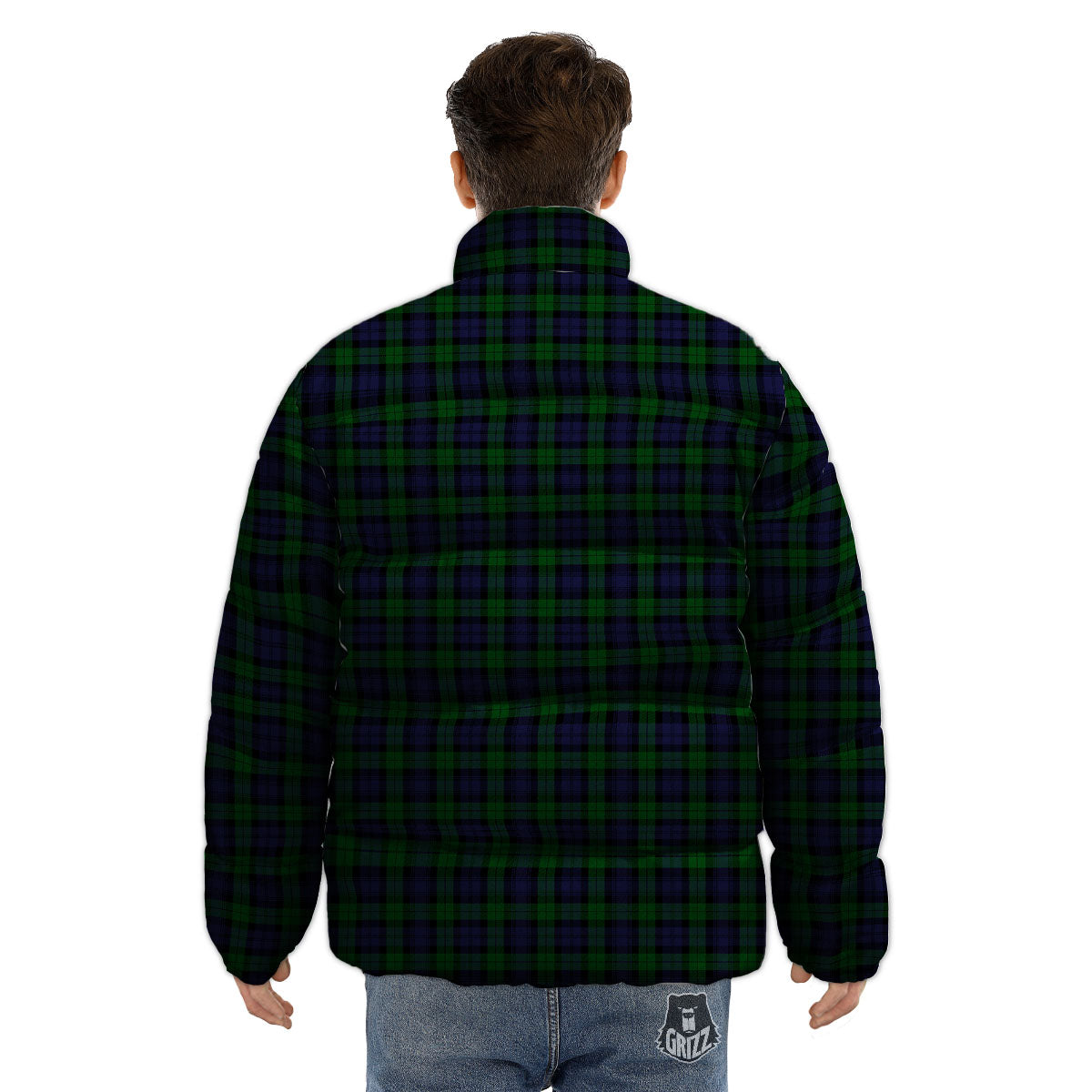 Tartan Black Watch Print Pattern Puffer Jacket-grizzshop