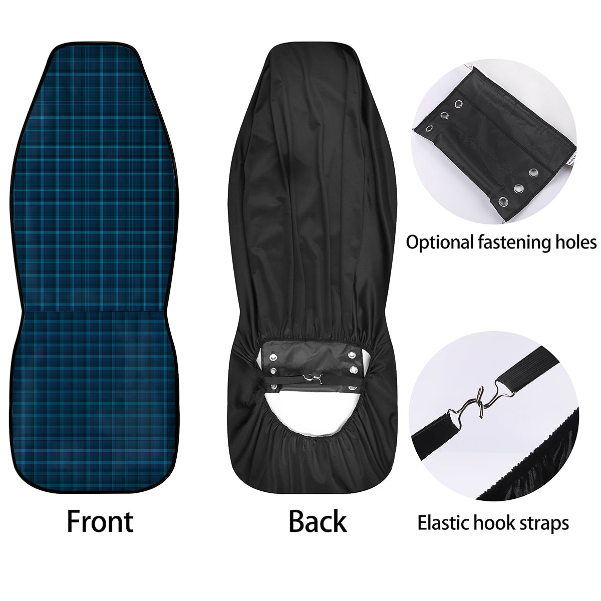 Tartan Blue And Black Print Pattern Car Seat Covers-grizzshop