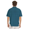 Tartan Blue And White Line Print Pattern Men's Short Sleeve Shirts-grizzshop