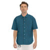 Tartan Blue And White Line Print Pattern Men's Short Sleeve Shirts-grizzshop