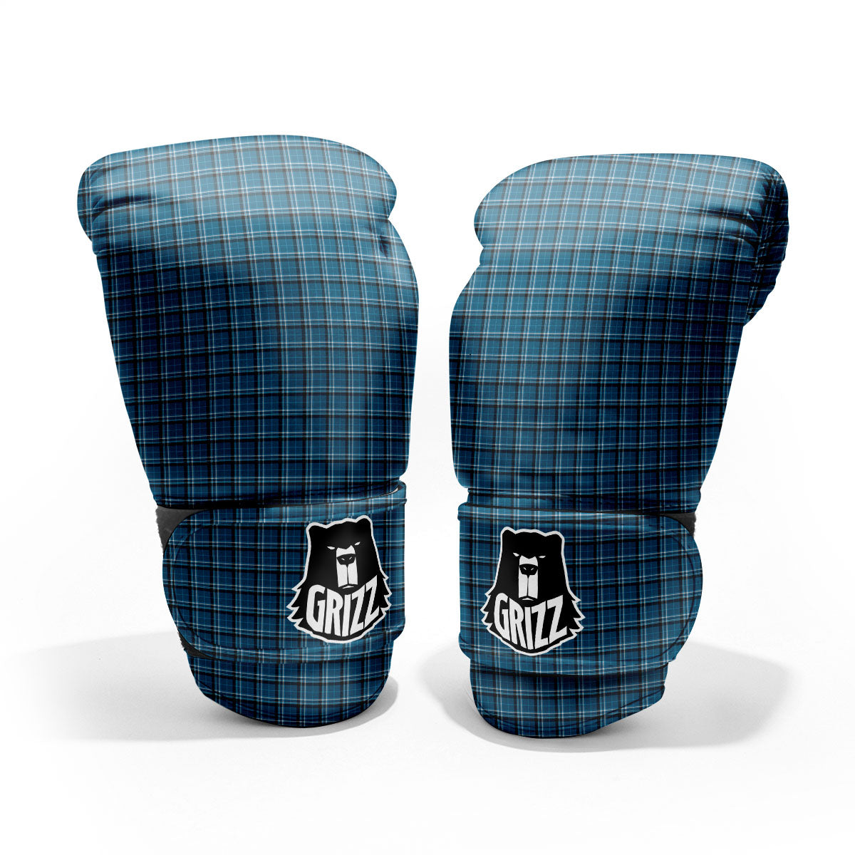 Tartan Blue And White Line Print Pattern Pro Boxing Glove
