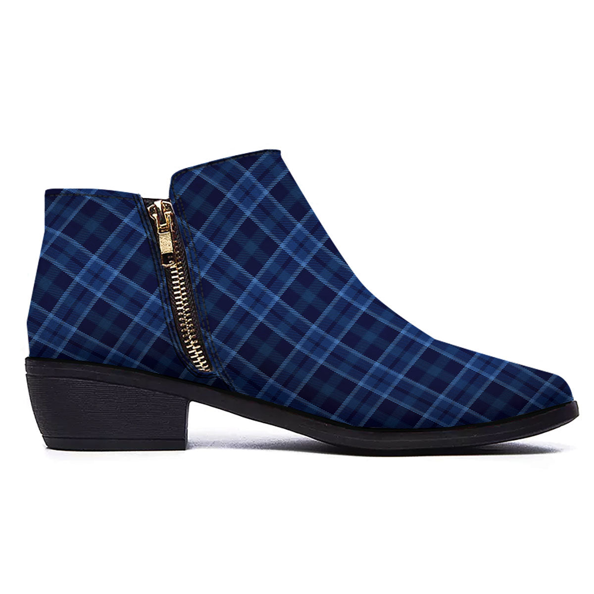 Tartan Blue Print Pattern Ankle Boots-grizzshop