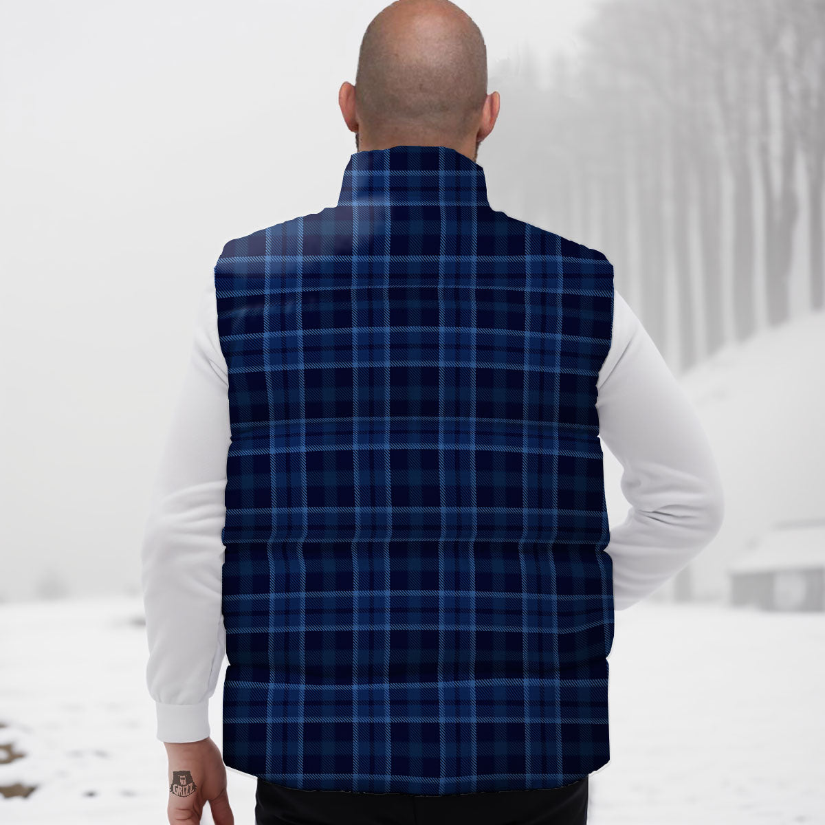 Tartan Blue Print Pattern Down Vest