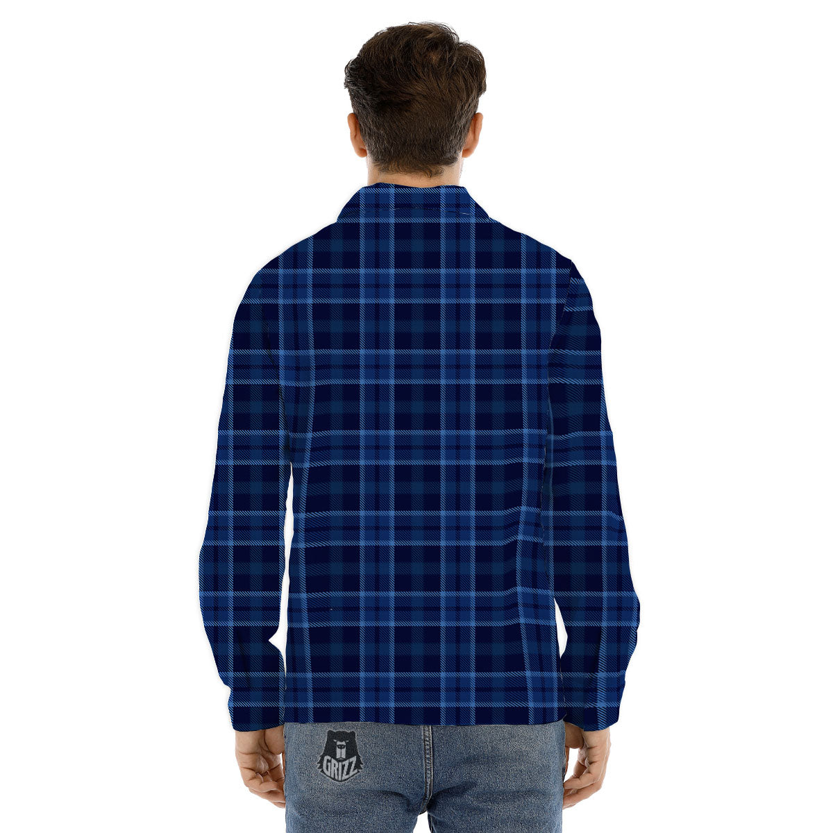 Tartan Blue Print Pattern Men's Dress Shirts-grizzshop