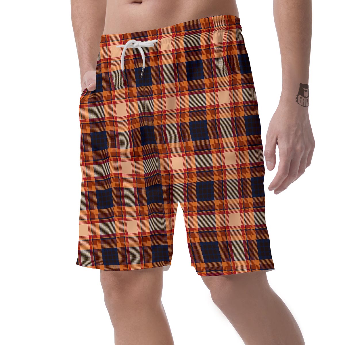 Tartan Brown Plaid Men's Shorts-grizzshop