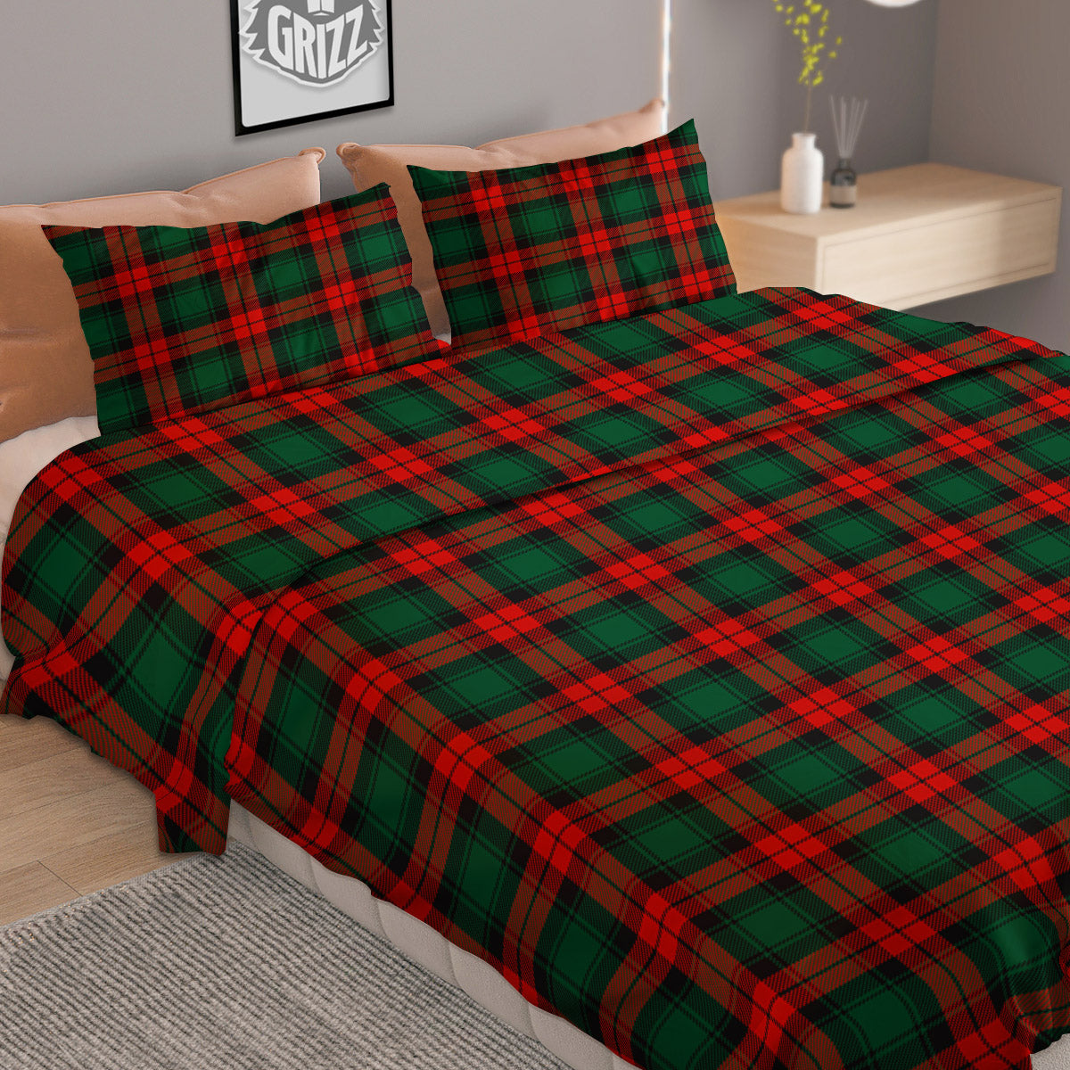 Striped Green Print Pattern Duvet Cover Bedding Set