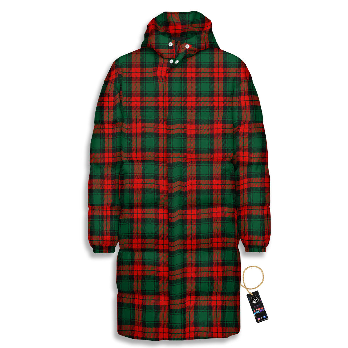 Tartan Christmas Print Pattern Long Down Jacket-grizzshop