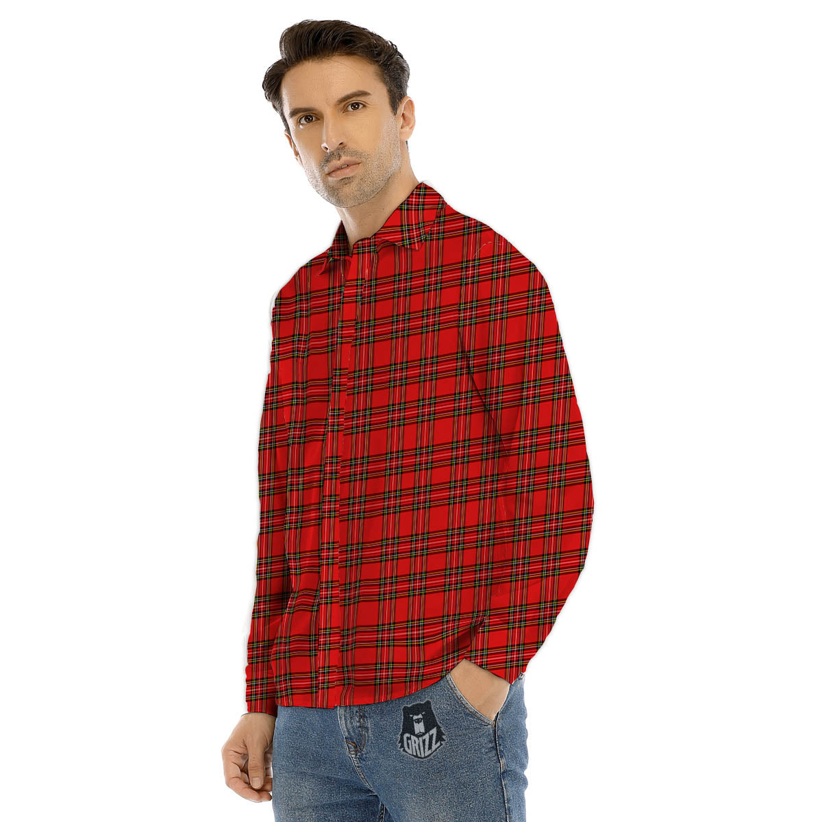 Tartan Christmas Scottish Print Pattern Men's Dress Shirts-grizzshop