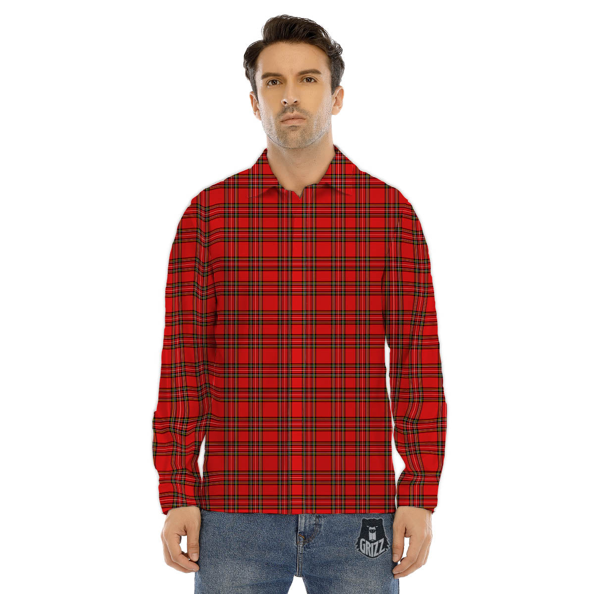 Tartan Christmas Scottish Print Pattern Men's Dress Shirts-grizzshop