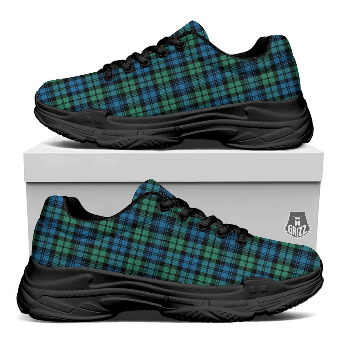 Tartan Clan Campbell Print Pattern Black Chunky Shoes-grizzshop