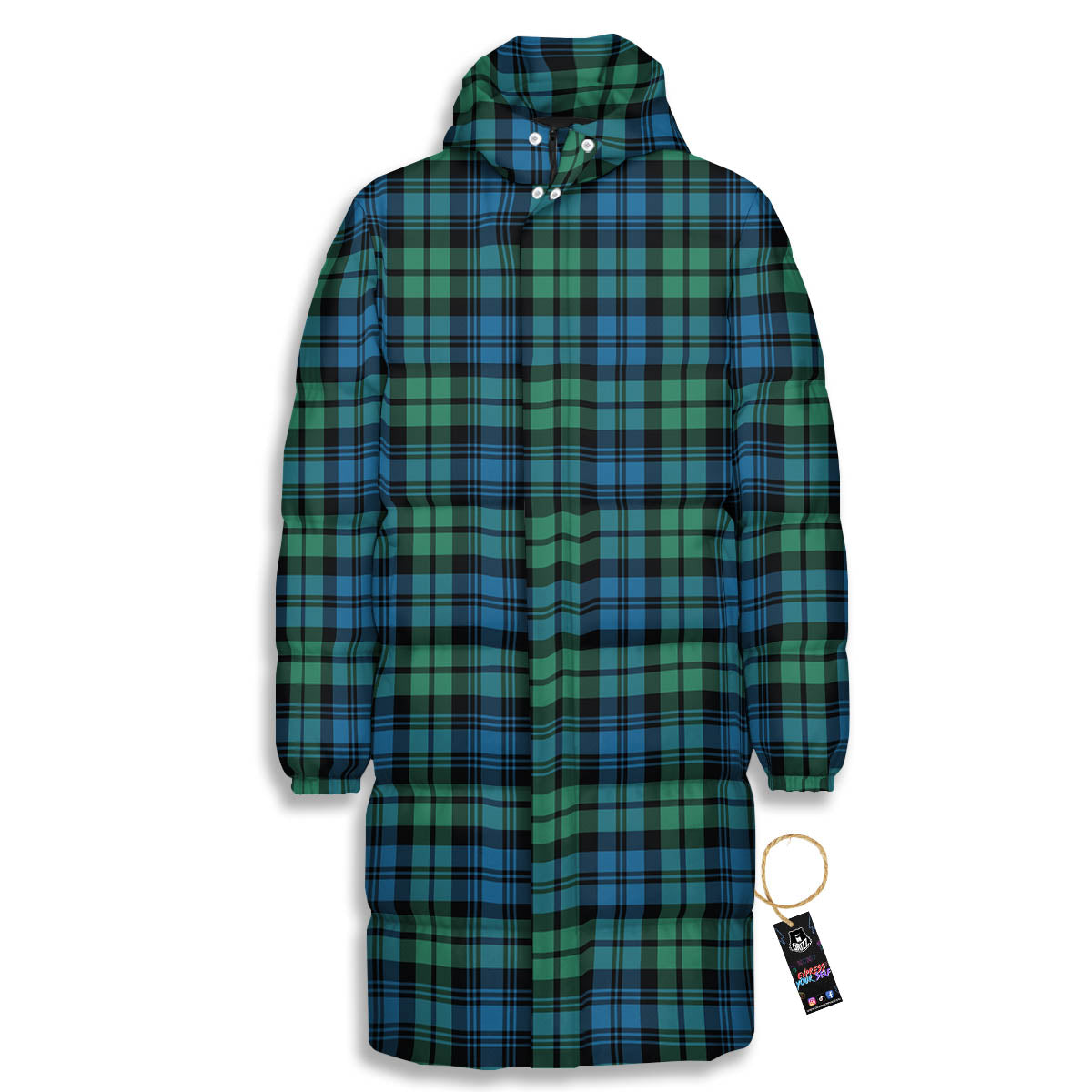 Tartan Clan Campbell Print Pattern Long Down Jacket-grizzshop