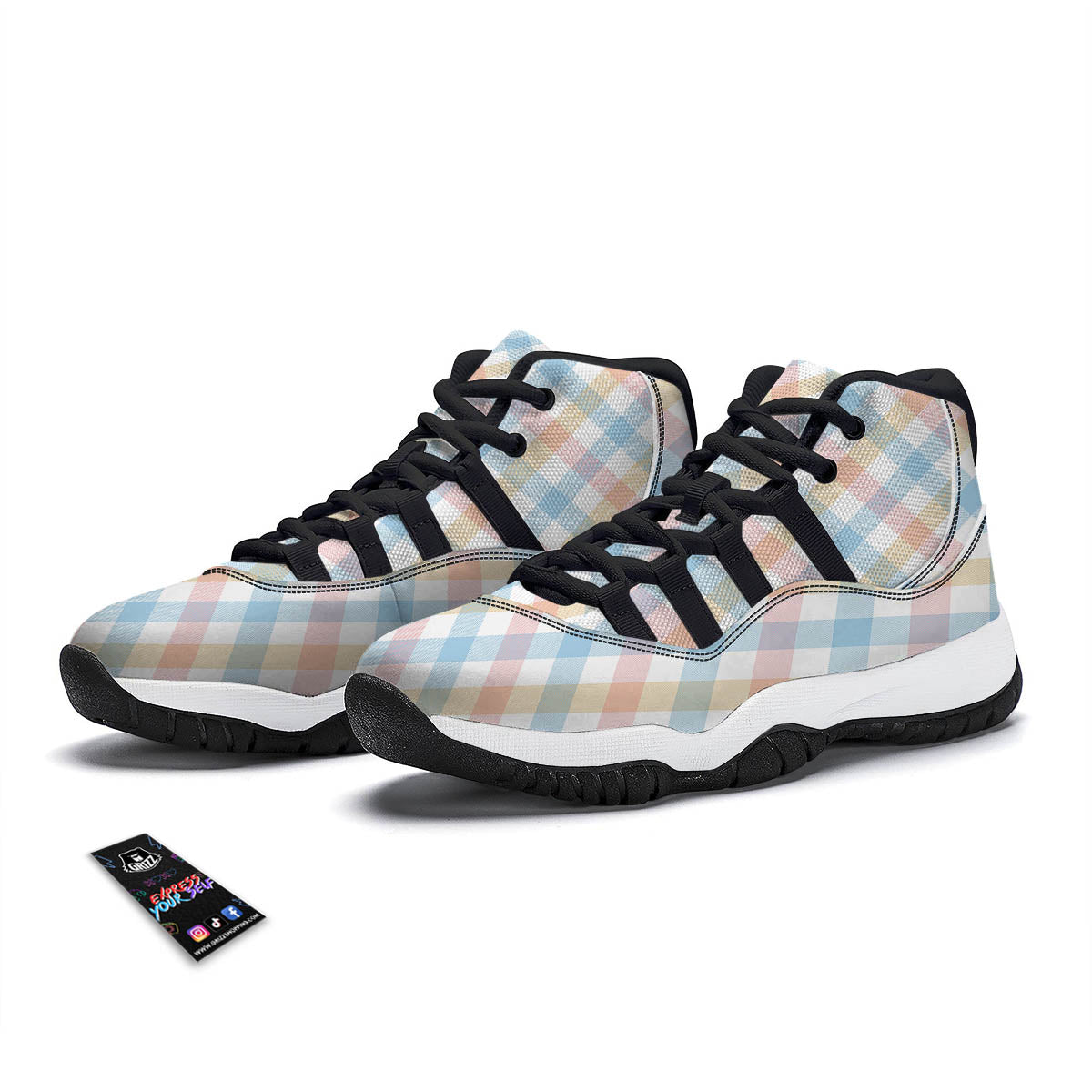Tartan Colorful Print Pattern Black Bball Shoes-grizzshop