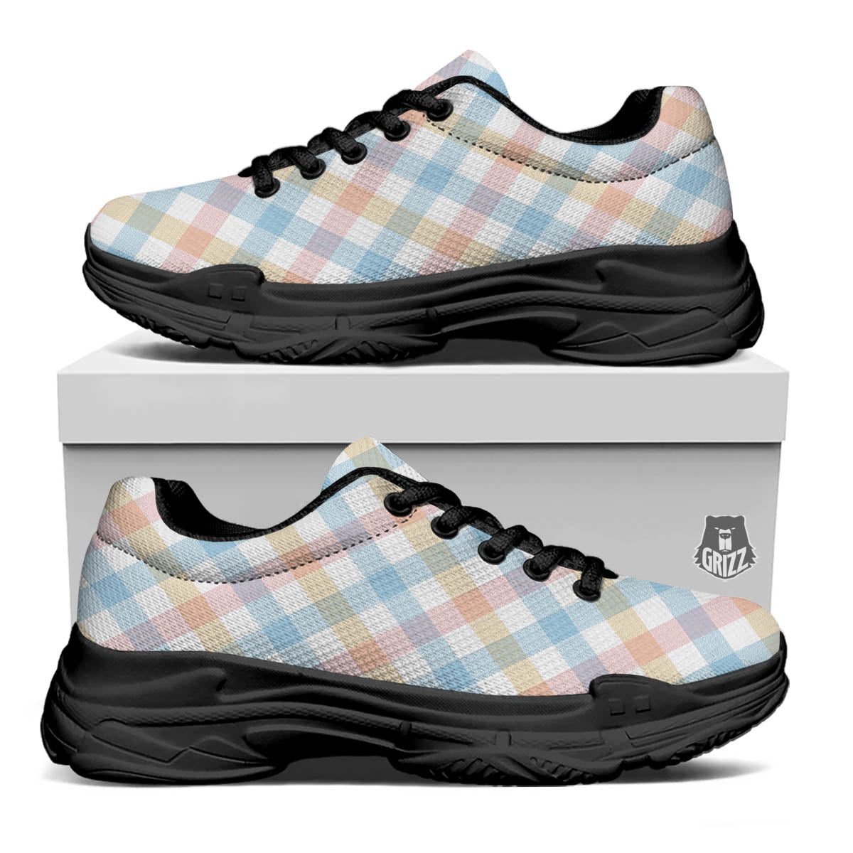 Tartan Colorful Print Pattern Black Chunky Shoes-grizzshop