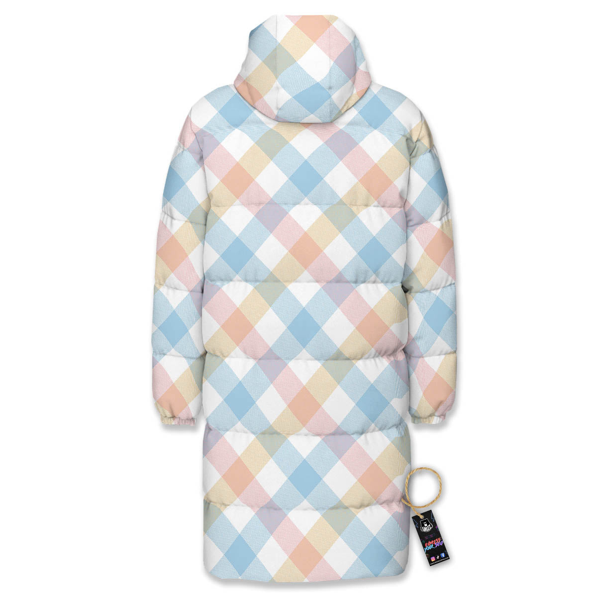Tartan Colorful Print Pattern Long Down Jacket-grizzshop