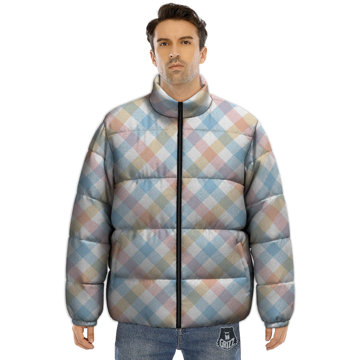 Tartan Colorful Print Pattern Puffer Jacket-grizzshop