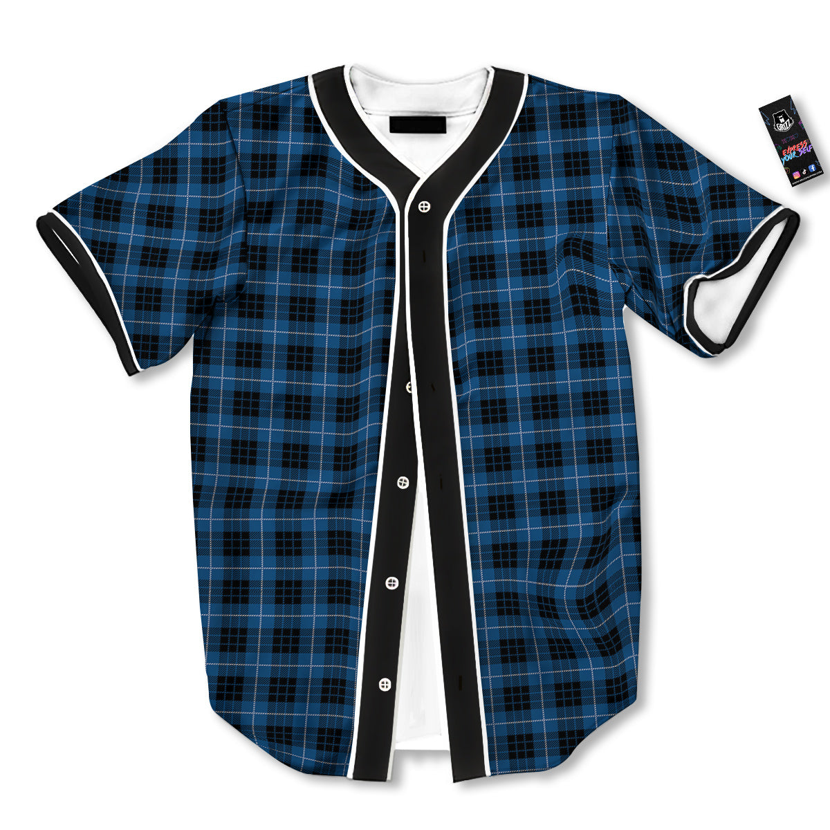 Tartan Dark Blue Print Pattern Baseball Jersey-grizzshop